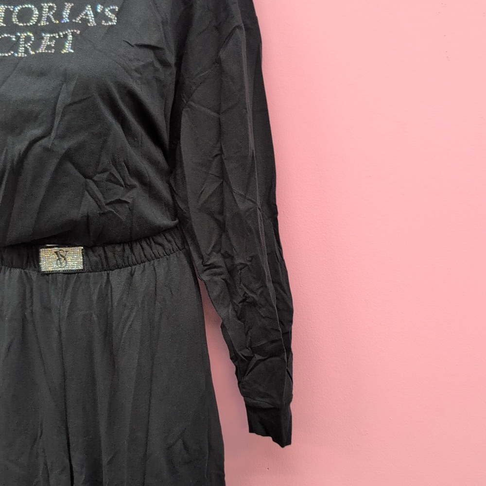Victoria Secret 100% Cotton Shine Long Pajama Set Small Black W Bling Patch - Picture 3 of 11